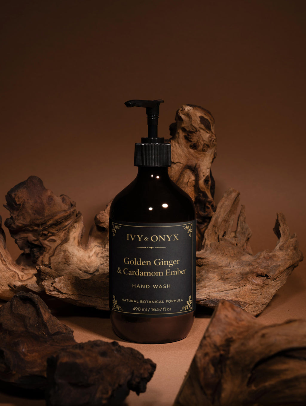Luxury bathroom hand wash in amber bottle