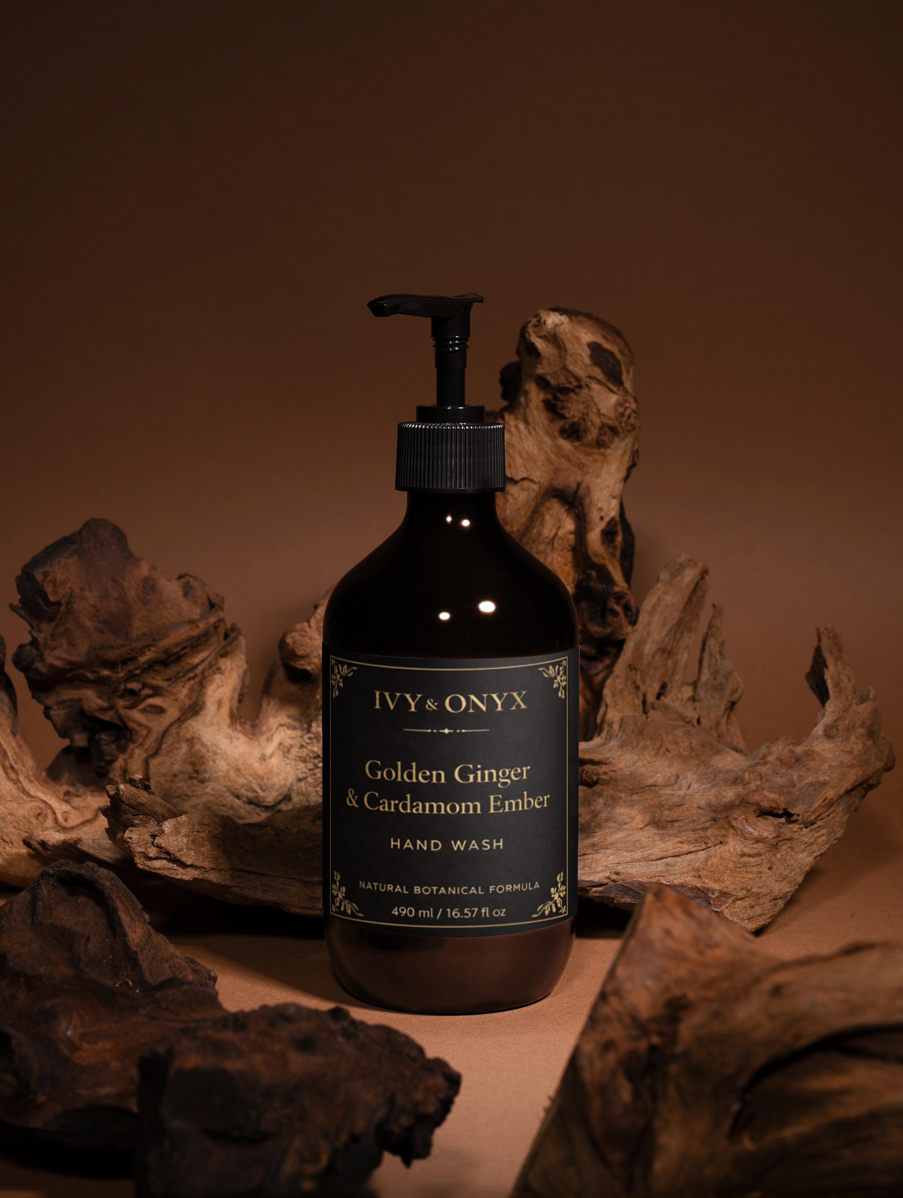 Luxury bathroom hand wash in amber bottle