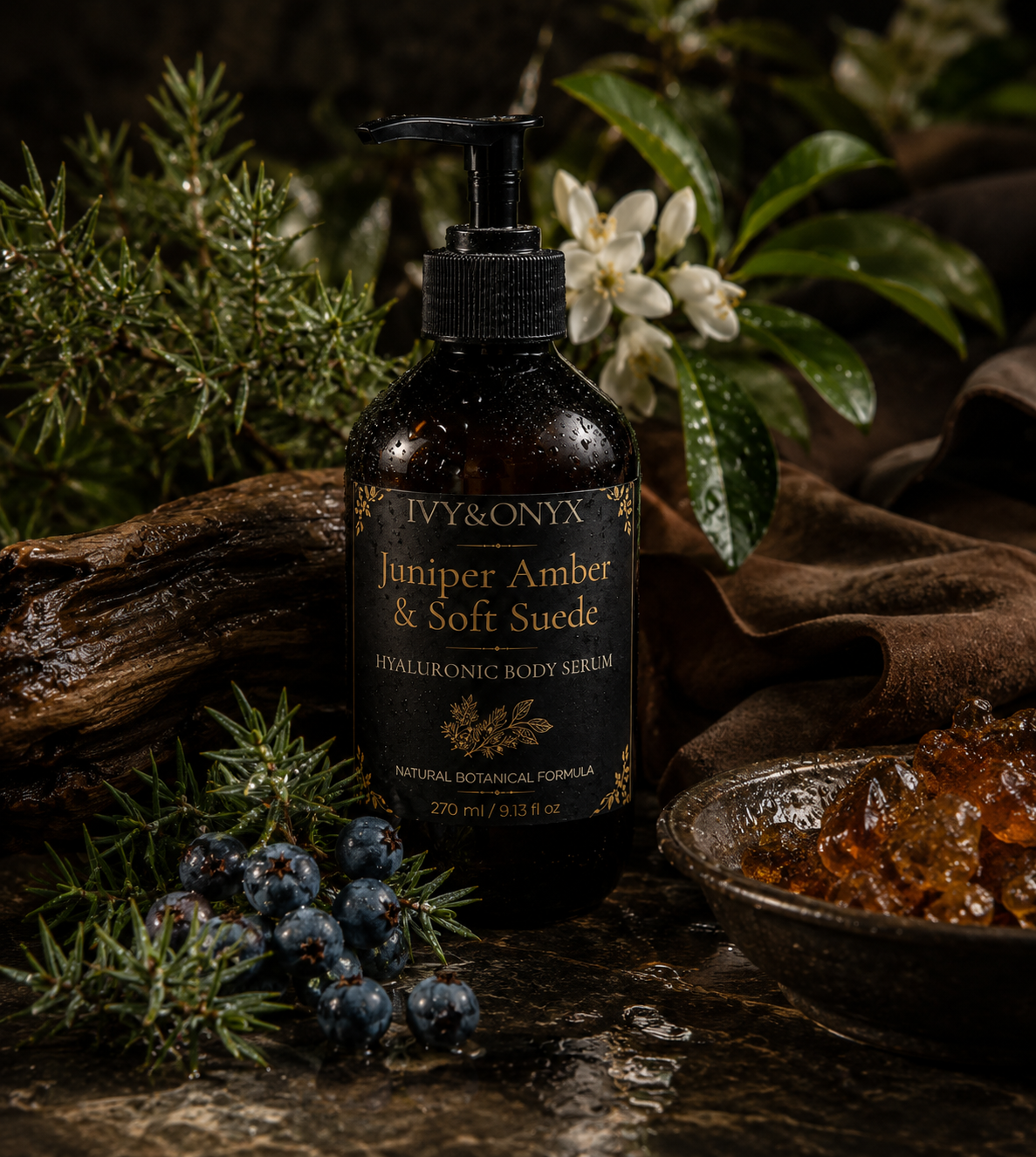 Juniper Amber & Soft Suede Hyaluronic Body Serum – 270 ml / 9.13 fl oz