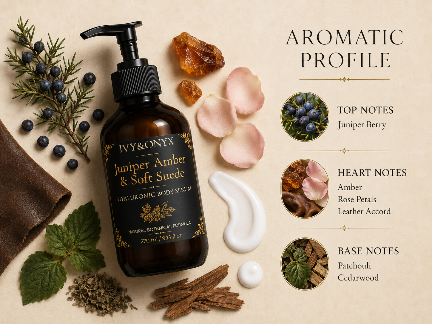 Juniper Amber & Soft Suede Hyaluronic Body Serum – 270 ml / 9.13 fl oz