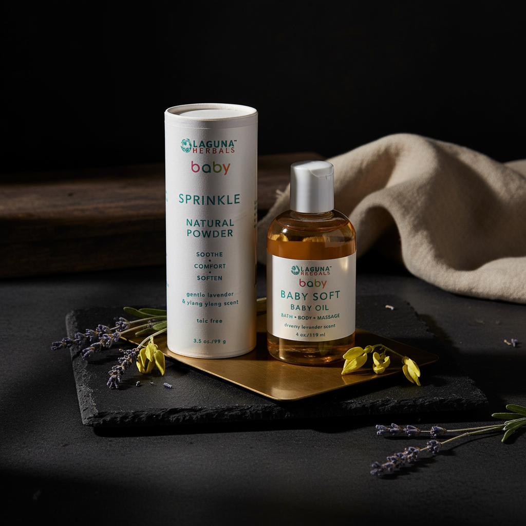 Organic Baby Oil and (talc free) Baby Powder Set